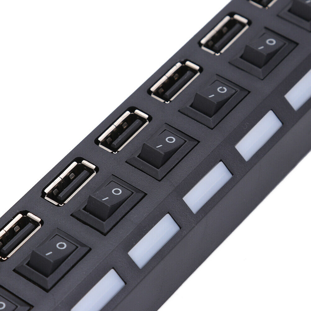 N - 7 Ports High Speed USB 2.0 Hub Splitter Adapter Expander Multi USB With On/Off Switch For Windows PC