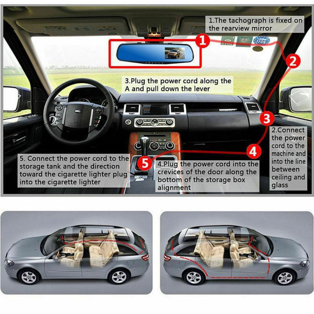 L - Dash Cam 4.3” Mirror Dash Cam Car Video Recorder Vehicle Blackbox DVR Rearview Dual Channel