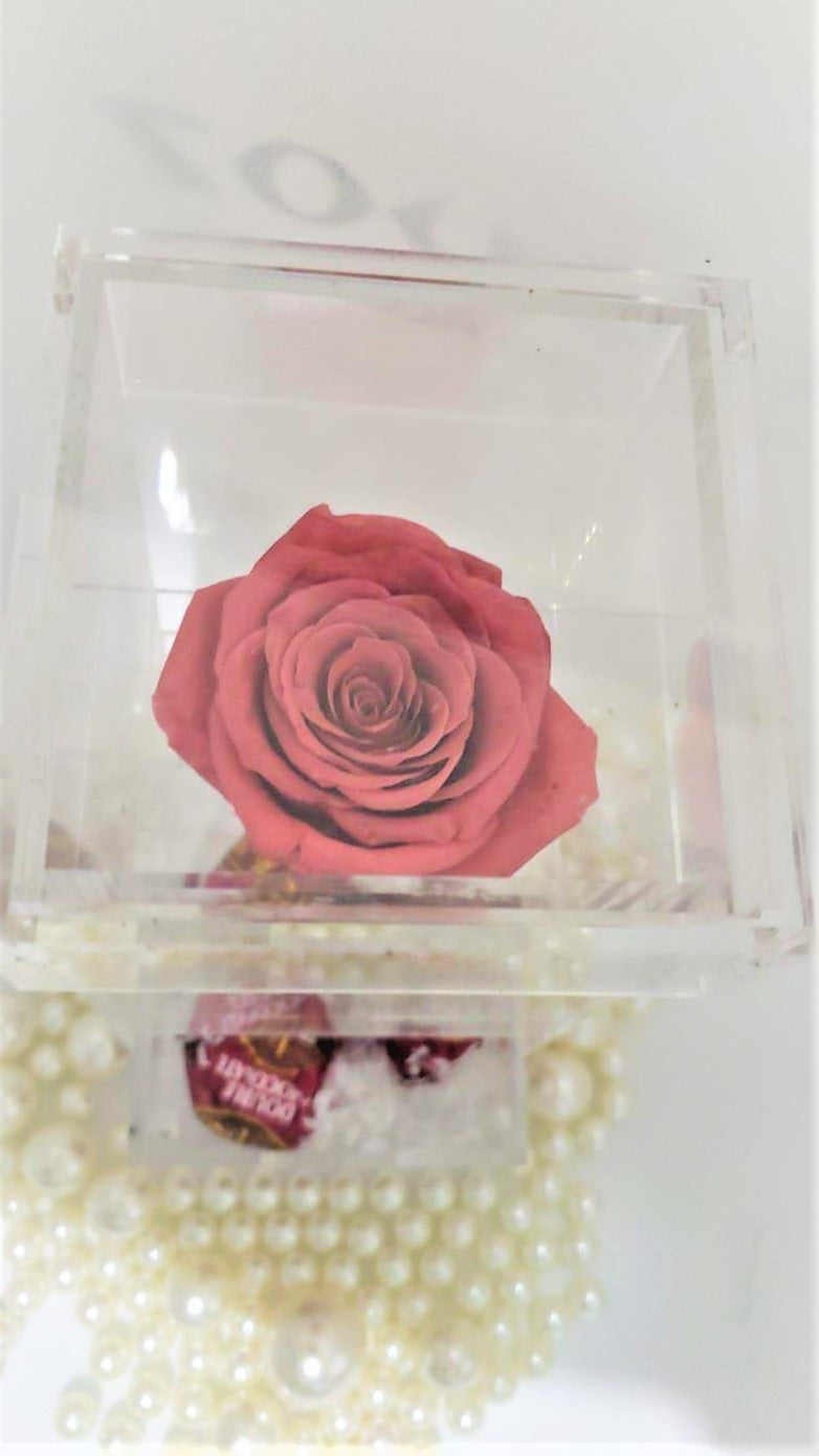 Crystal Real Rose Handmade Preserved Flower Acrylic Jewellery Chocolate Box Gift