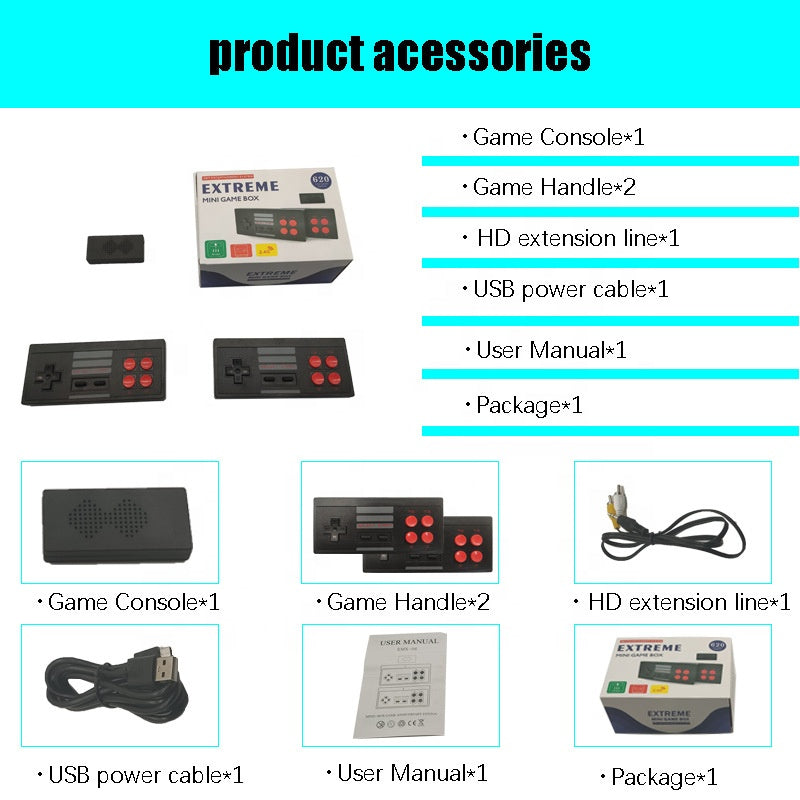 G - Wireless 620 Retro Classic Video Game Mini Console With Two Game Controllers For TV Remote Control AV Output Dual Players Plug and Play Game Console