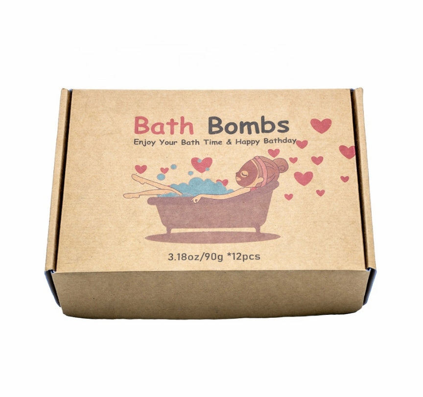 A - 12 Flavours Bath Bomb Relax Colourful Bath Salt Gift Set 60g 8pc