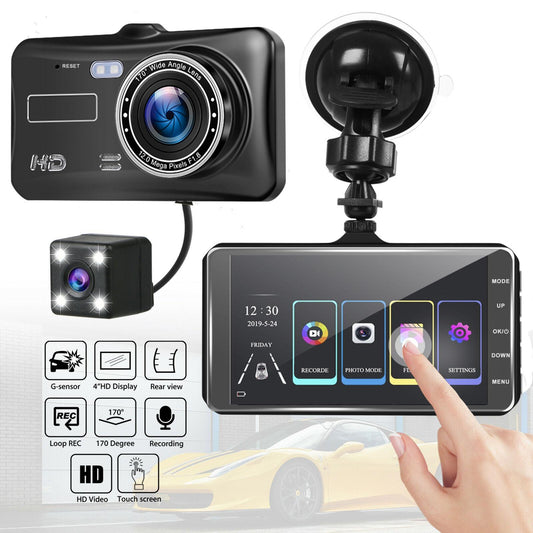 Digital 4'' IPS Touch Screen Dash Cam for Cars Front and Rear Dual Lens Night Low light Vision Camera HD 1080P Full HD 170° Wide Angle Backup Camera with Night Vision WDR G-Sensor Parking Monitor Loop Recording Motion Detection