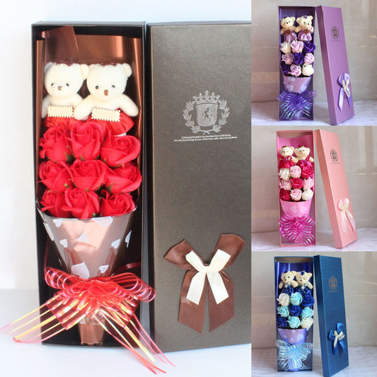 Eternal Rose Teddy Bear bouquet Plush doll flower gift box pink purple blue