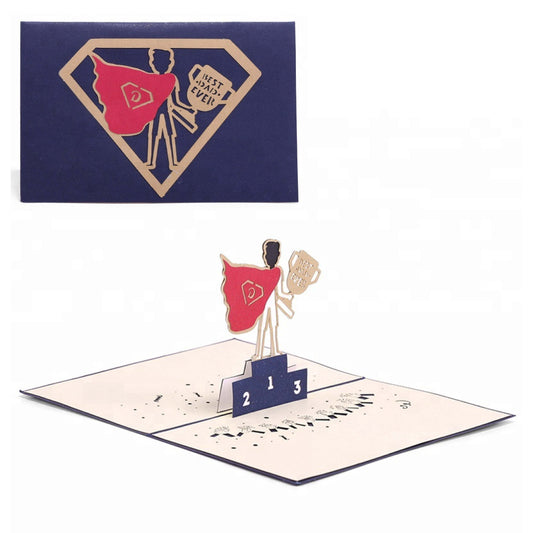 C - Father's Day Postcards Super Dad 3D Pop up Card Thank You Card Handmade Paper Laser Cutting Greeting Cards