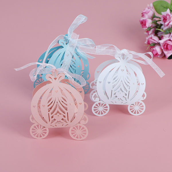 M - Party Favor Laser Cut Pumpkin Carriage Boxes Graduation Birthday Wedding Grad Gift Box