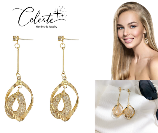J - 10K Gold Plated Crystal Mesh Earrings 925 Sterling Silver Dangle Drop Earring Gift