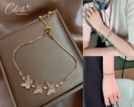 18K Gold Plated Diamond Butterflies Bracelet Dainty Cubic Zirconia Crystal Butterfly Gift