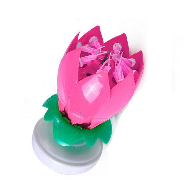 Pink Lotus Birthday Candle Musical Rotating Singing Music Happy BDay Flower Light Candles