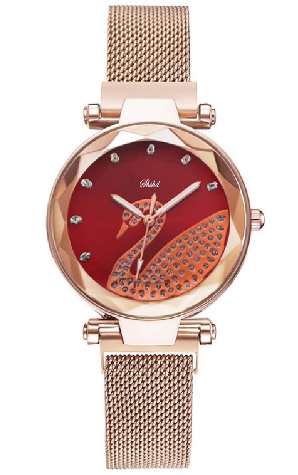 Swan Crystal Watch Adjustable Stainless Steel Bracelet Rose Gold, Gold, Red, Blue & Black