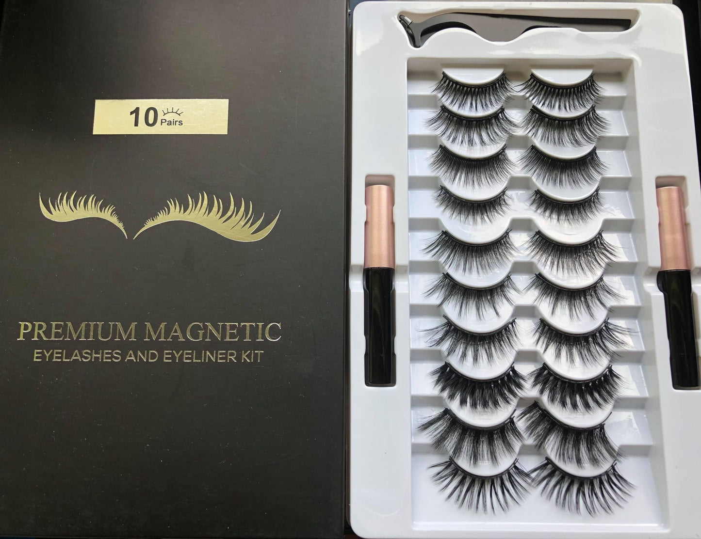 A - 10 Pairs Premium Magnetic Eyelashes & Eyeliner Kit Natural Glamor Lashes Gift Set