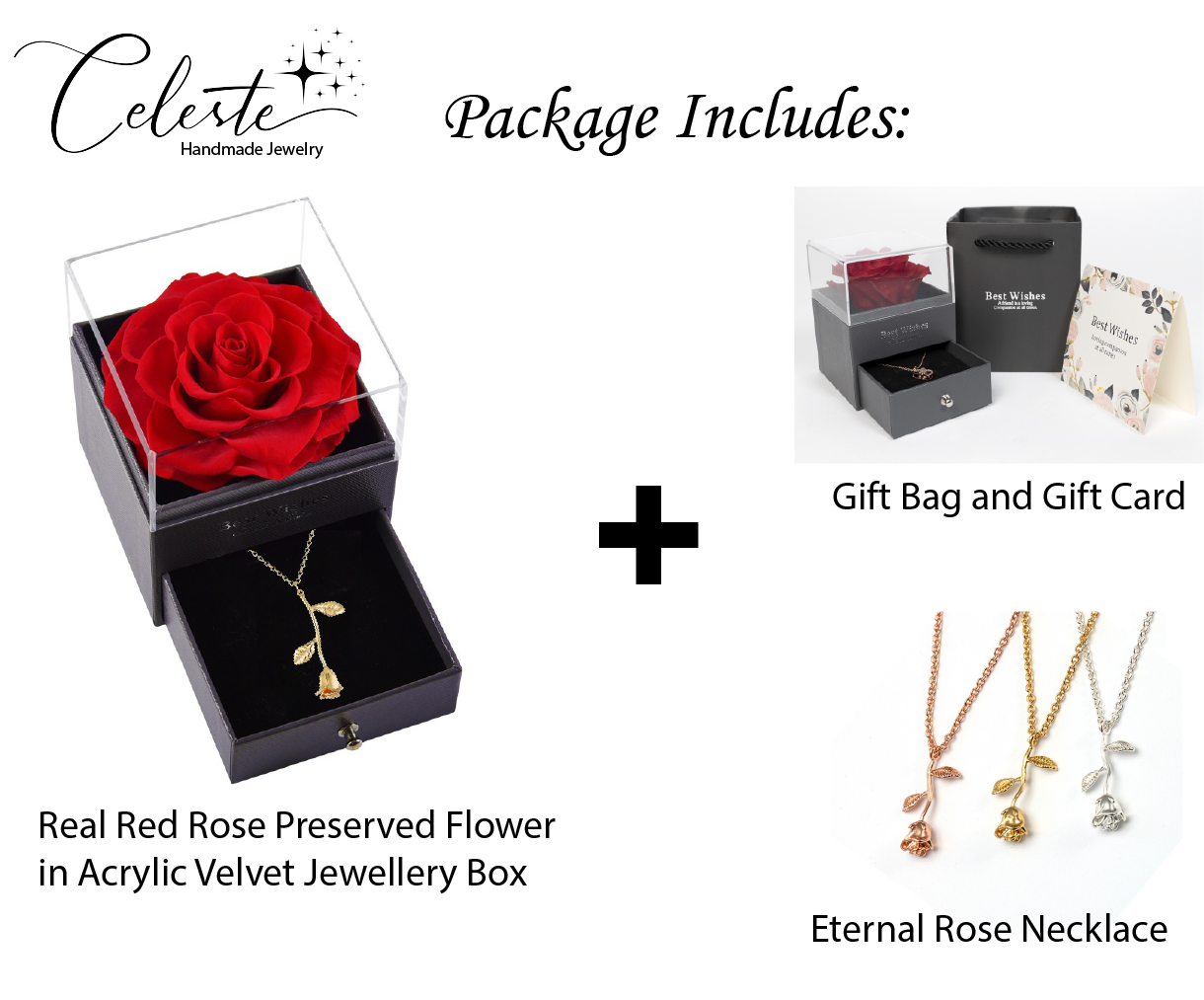 G - Eternal Rose Gift Set Real Preserved Flower with Gold, Rose Gold or Silver Plated Necklace Gifts