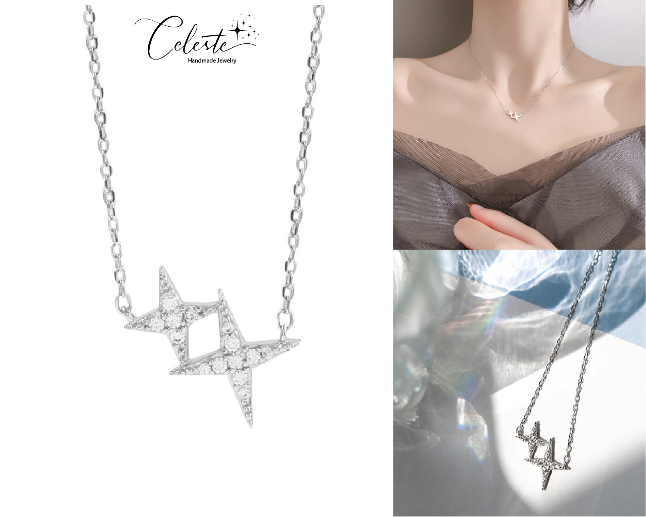 O - Shooting Stars 925 silver jewelry star Zircon pendant necklace