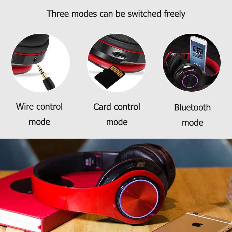 H - B39 RGB Luminous Wireless Gaming Headset Bluetooth Portable Folding Support TF Card Built-in FM Mp3 player With LED Colourful Lights