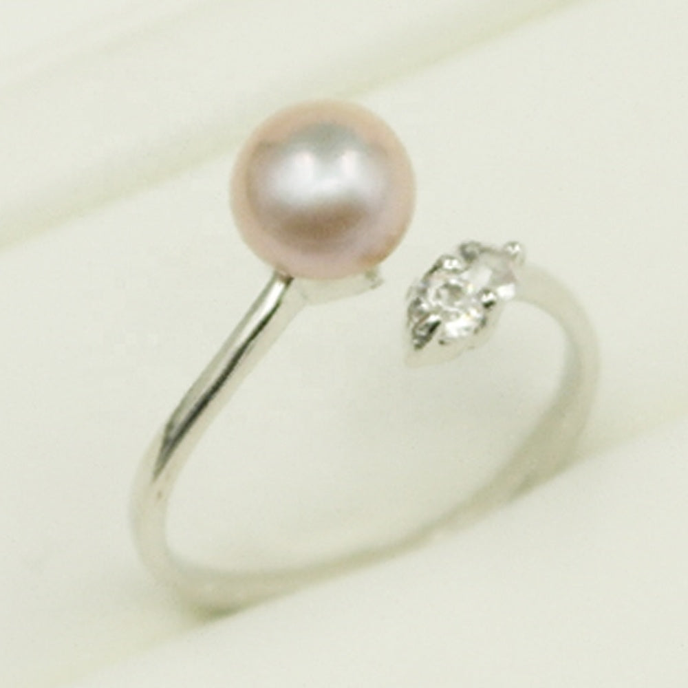 PL - Real Pearl Rings Button Open White, Pink, or Purple Celeste 925 Fresh Water Pearls Collection Sterling Silver gift box