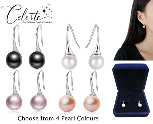 PL - Real Pearl Earrings White, Pink, Purple or Black Celeste 925 Fresh Water Pearls Collection Sterling Silver gift box