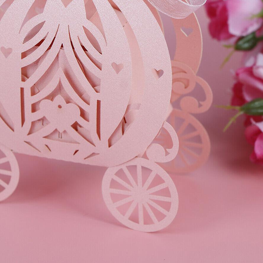 M - Party Favor Laser Cut Pumpkin Carriage Boxes Graduation Birthday Wedding Grad Gift Box