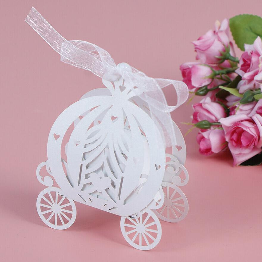 M - Party Favor Laser Cut Pumpkin Carriage Boxes Graduation Birthday Wedding Grad Gift Box