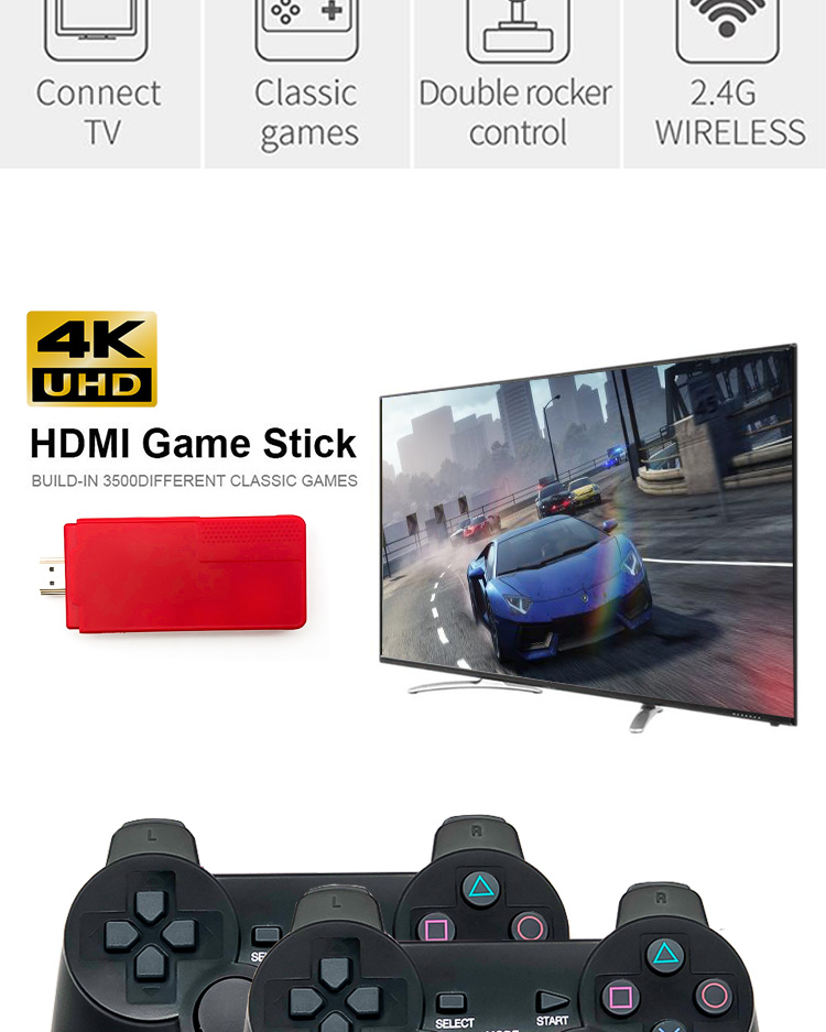 4K HDMI Wireless Controllers Gamepad Stick Console With Retro Classic Games