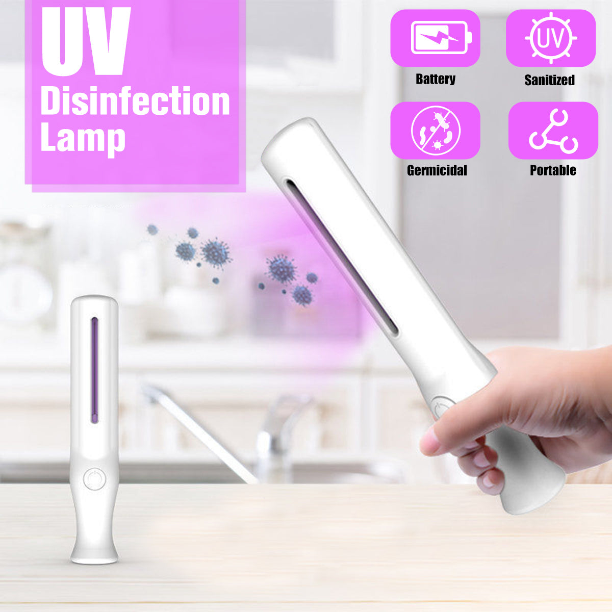 P - Portable UVC Sanitizer Wand UV Sterilizer 99.9% Sterilization Cordless Battery