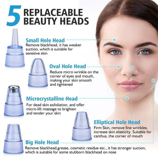 Multifunctional Cleaning Instrument Blackhead Remover Pore Vacuum 3 Suction Level 5 Sucker Heads USB Rechargeable