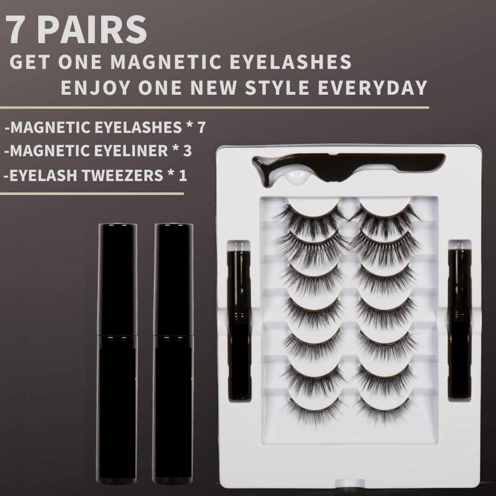 A - 7 Pairs Life Diaries Mixed Styles 3D Magnetic Eyelashes with Eyeliner High Quality Synethic Natural False Lashes Eyeliner Kit