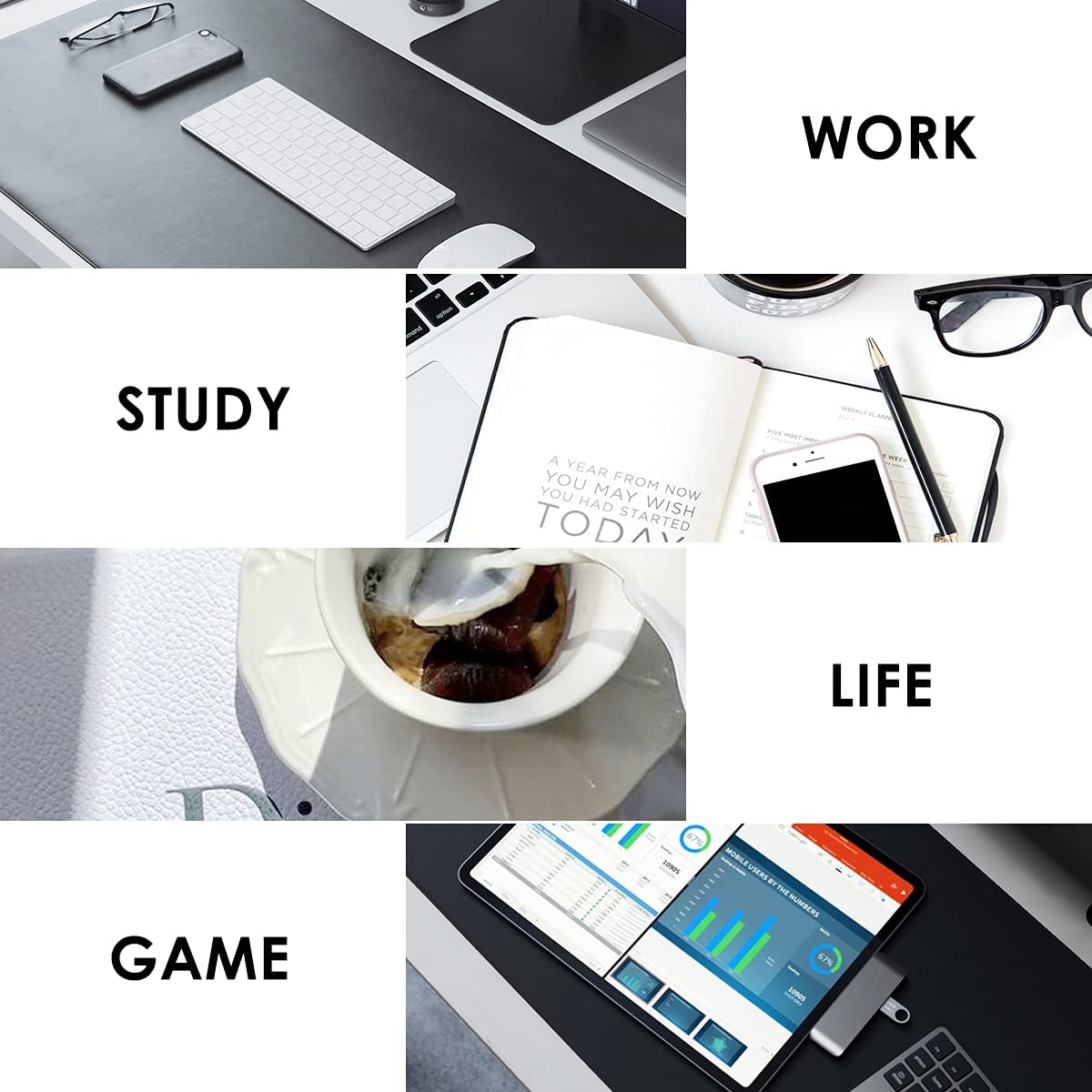 N - YSAGi Multifunctional Desk Pad Mouse Pad Ultra Thin Waterproof PU Leather for Office Home