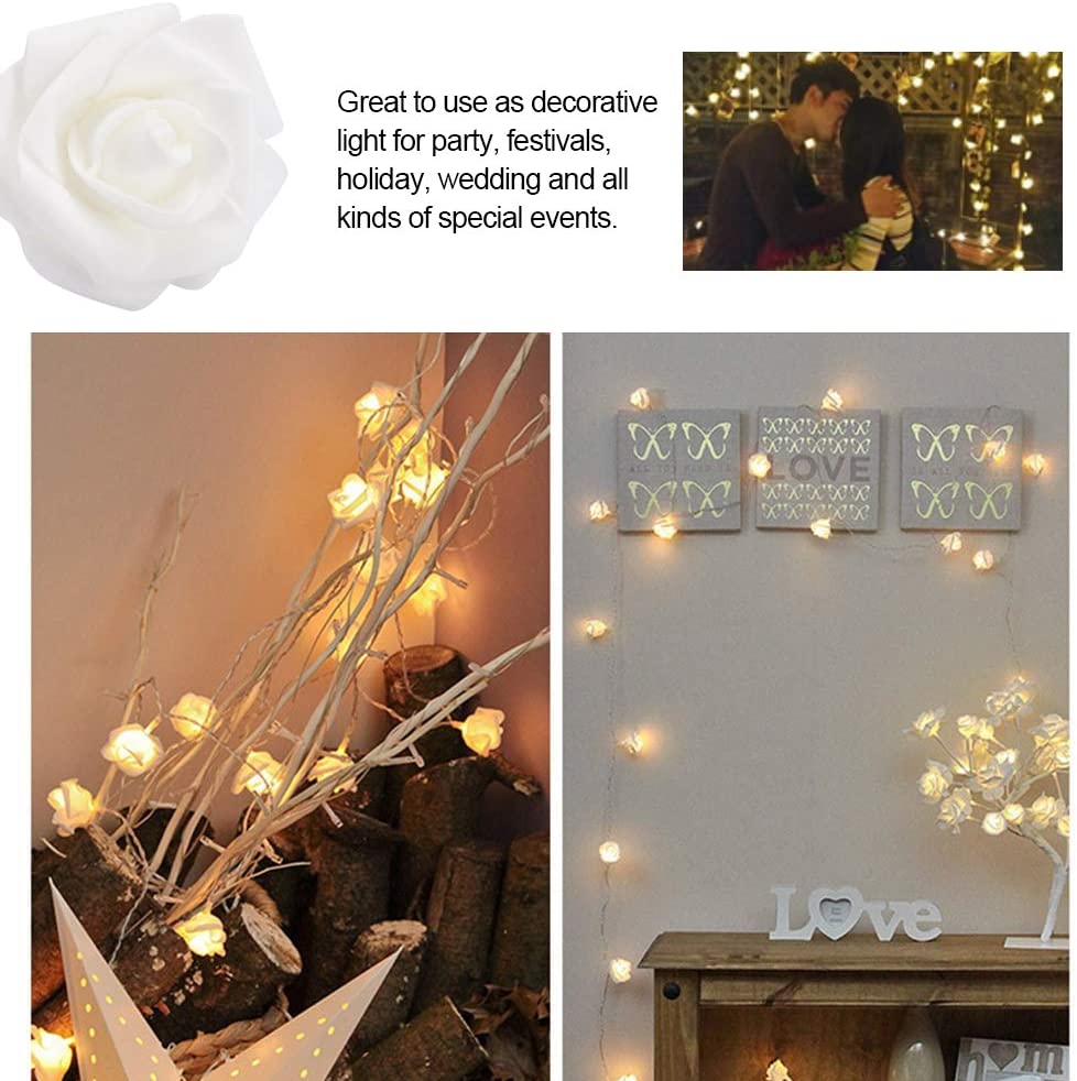 Rose Battery 40LED String Light Flower Fairy Decorative Light Warm White