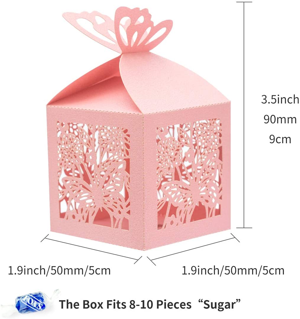M - 20pc Party Favor Boxes Laser Cut Box Ribbon Graduation Birthday Wedding Bridal Gift White Pink Red