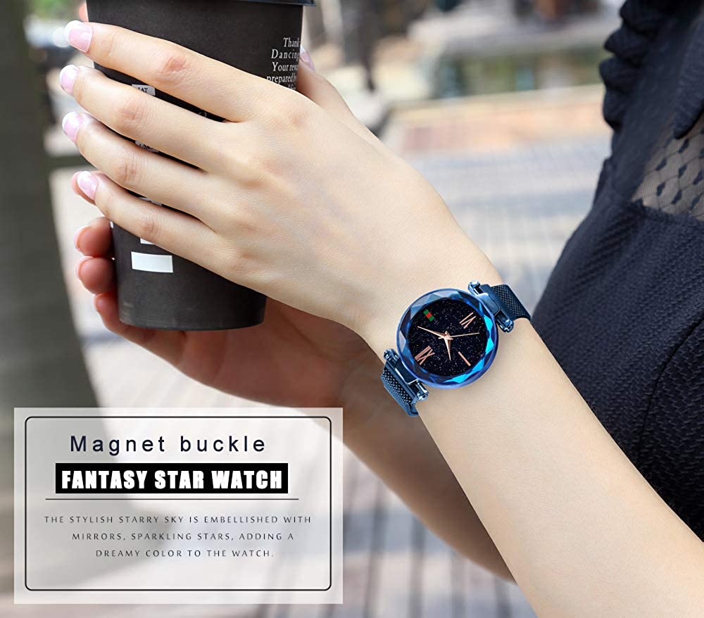 Star Dust Watch Adjustable Stainless Steel Bracelet Rose Gold, Blue, Black & Purple