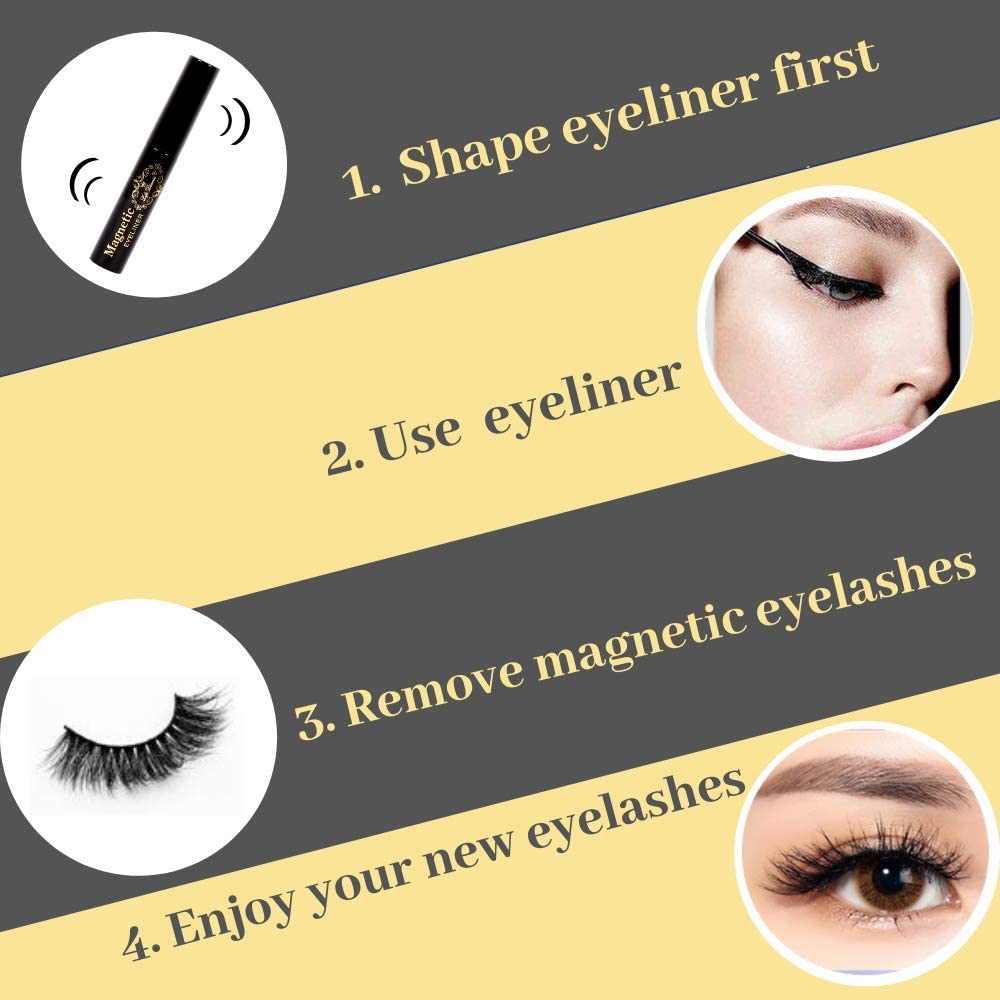 A - 7 Pairs Life Diaries Mixed Styles 3D Magnetic Eyelashes with Eyeliner High Quality Synethic Natural False Lashes Eyeliner Kit