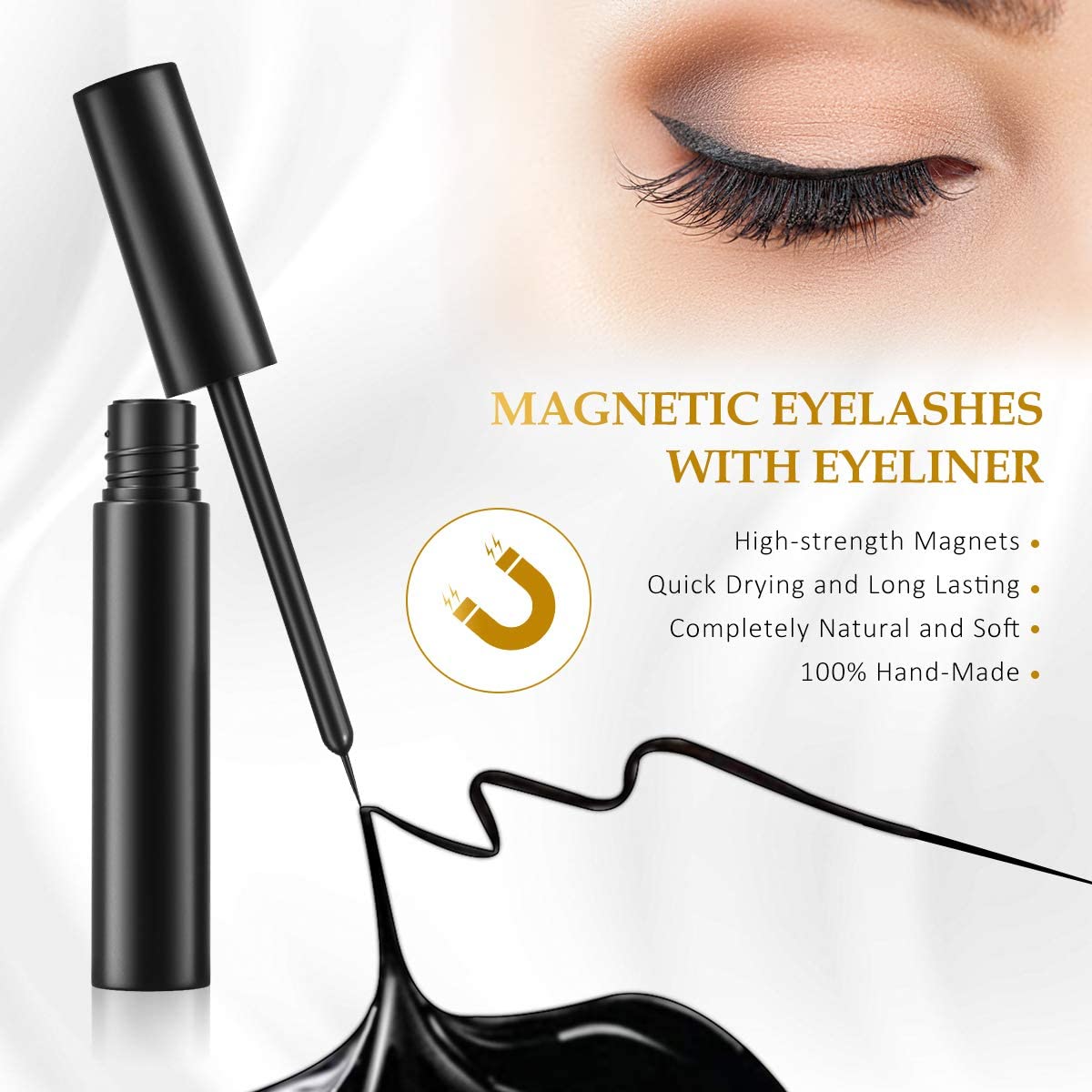 A - 5 Pairs Mixed Styles M°5 3D Magnetic Eyelashes with Eyeliner Natural False Lashes Eyeliner Kit