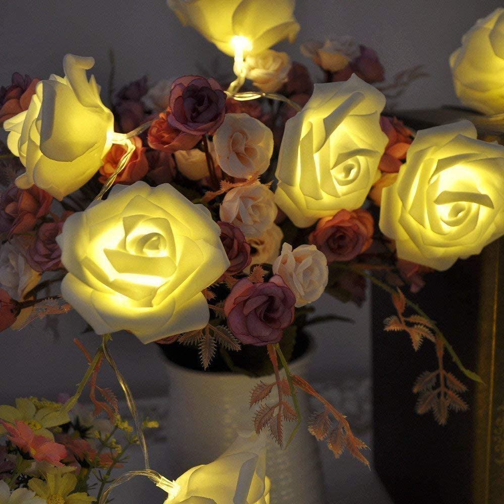 Rose Battery 40LED String Light Flower Fairy Decorative Light Warm White