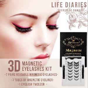 A - 7 Pairs Life Diaries Mixed Styles 3D Magnetic Eyelashes with Eyeliner High Quality Synethic Natural False Lashes Eyeliner Kit