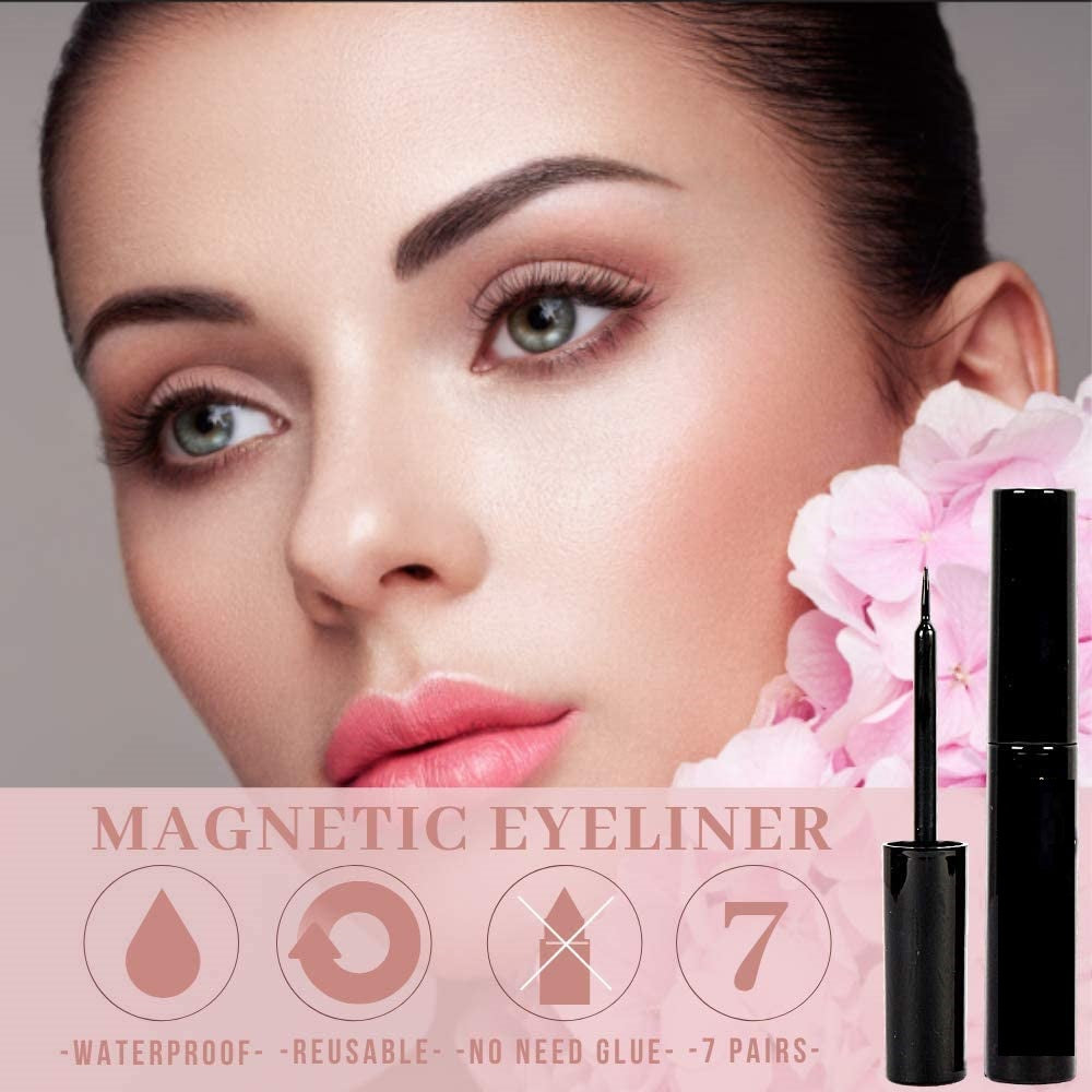 A - 7 Pairs Life Diaries Mixed Styles 3D Magnetic Eyelashes with Eyeliner High Quality Synethic Natural False Lashes Eyeliner Kit