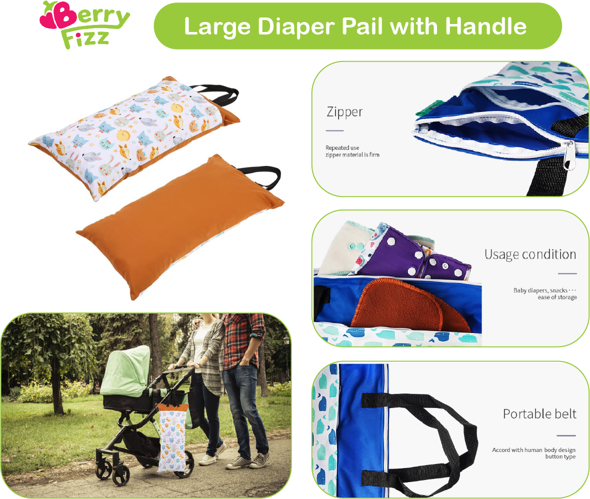 Feathers 1pc Hanging Large Wet Laundry Bag Double Zipper Waterproof 40x70cm Cloth diaper