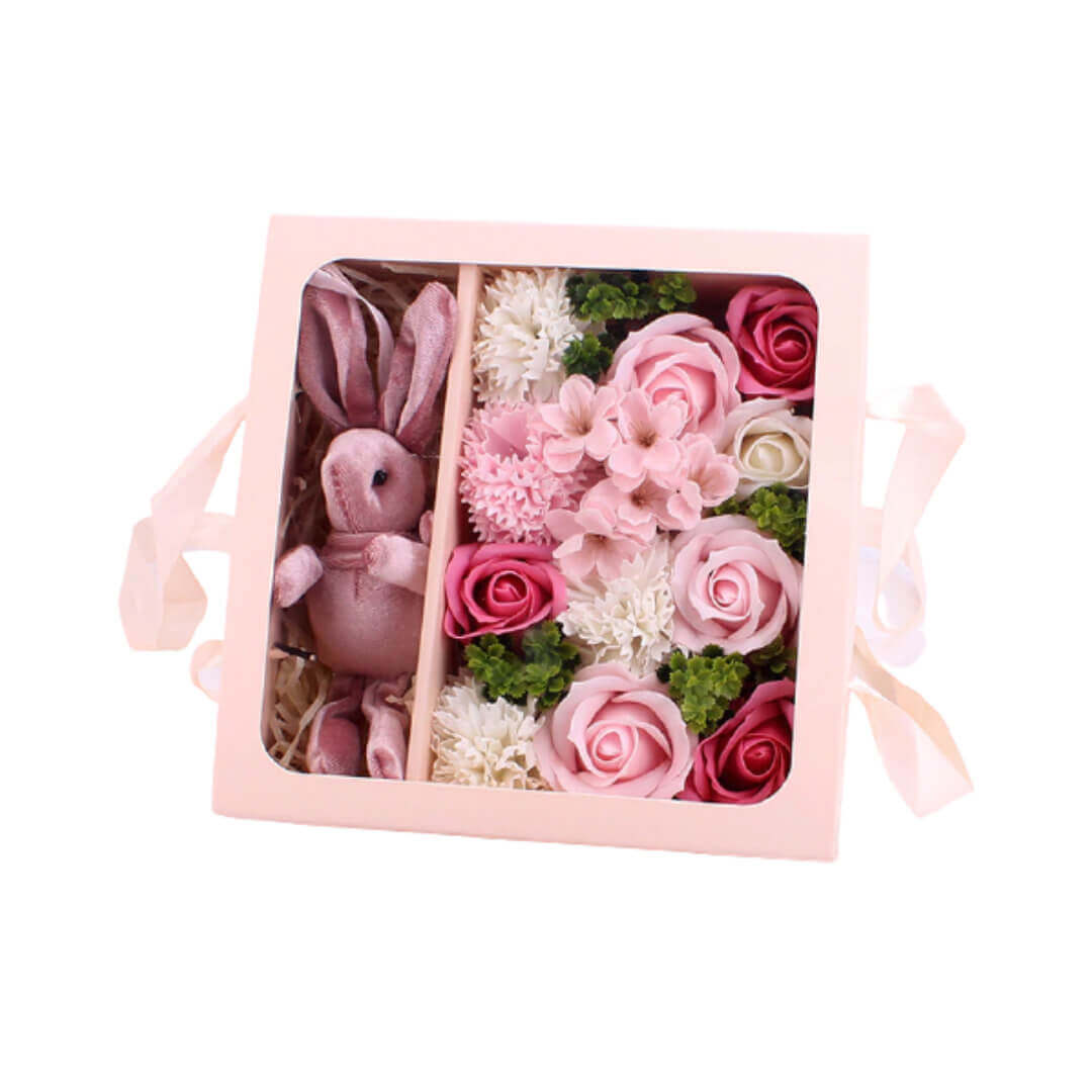 Handmade Velvet Bunny Soap Rose Bouquet Teddy Bear Rabbit Gift Box Pink Red Purple Gifts