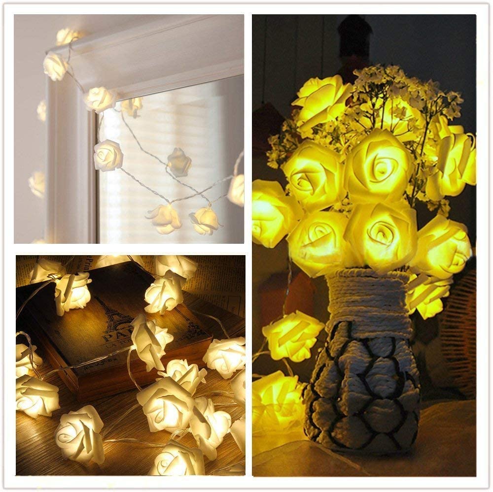 Rose Battery 40LED String Light Flower Fairy Decorative Light Warm White