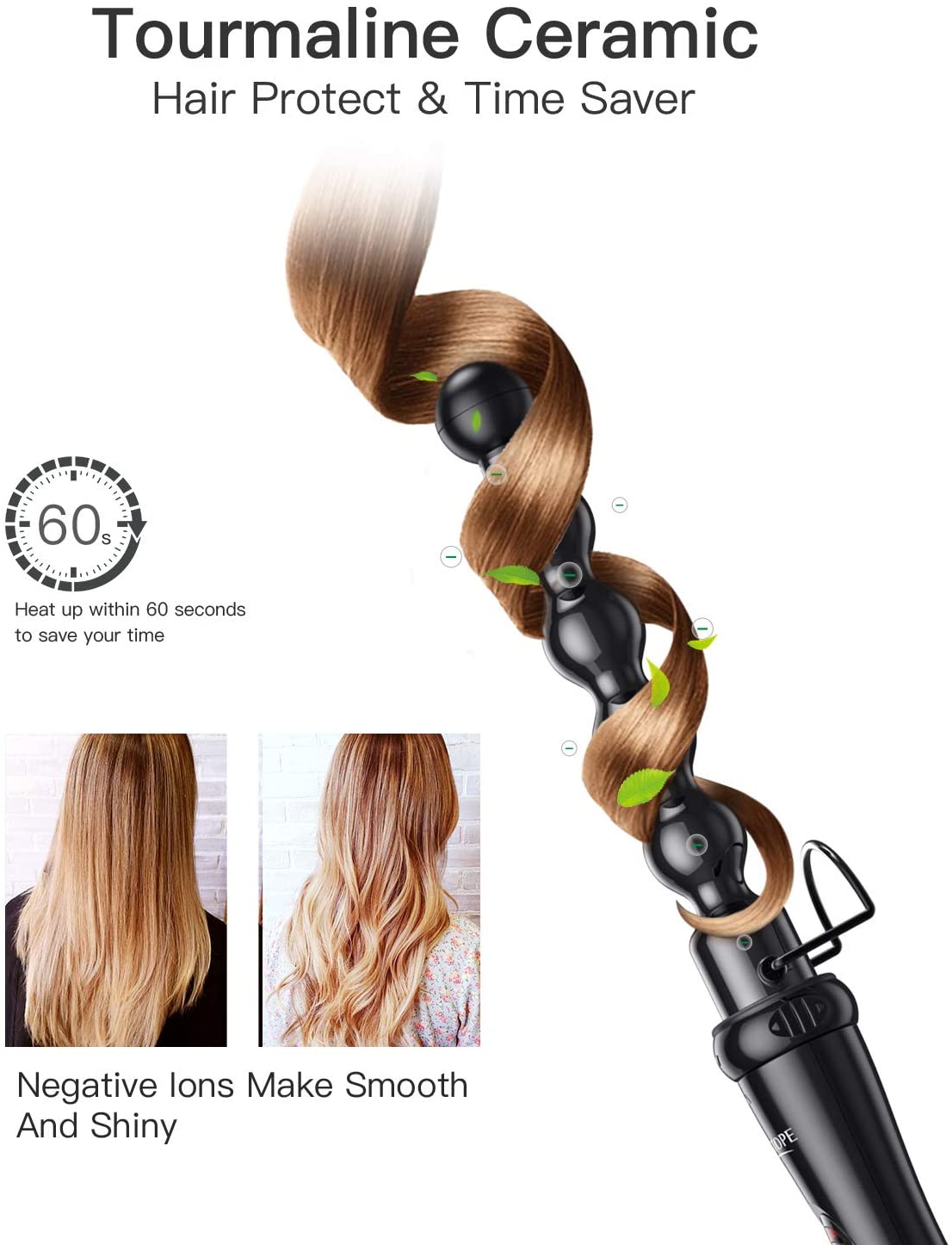 A - BESTOPE Professional 5-In-1 Hair Curling Wand Tourmaline Ceramic Interchangeable Barrels