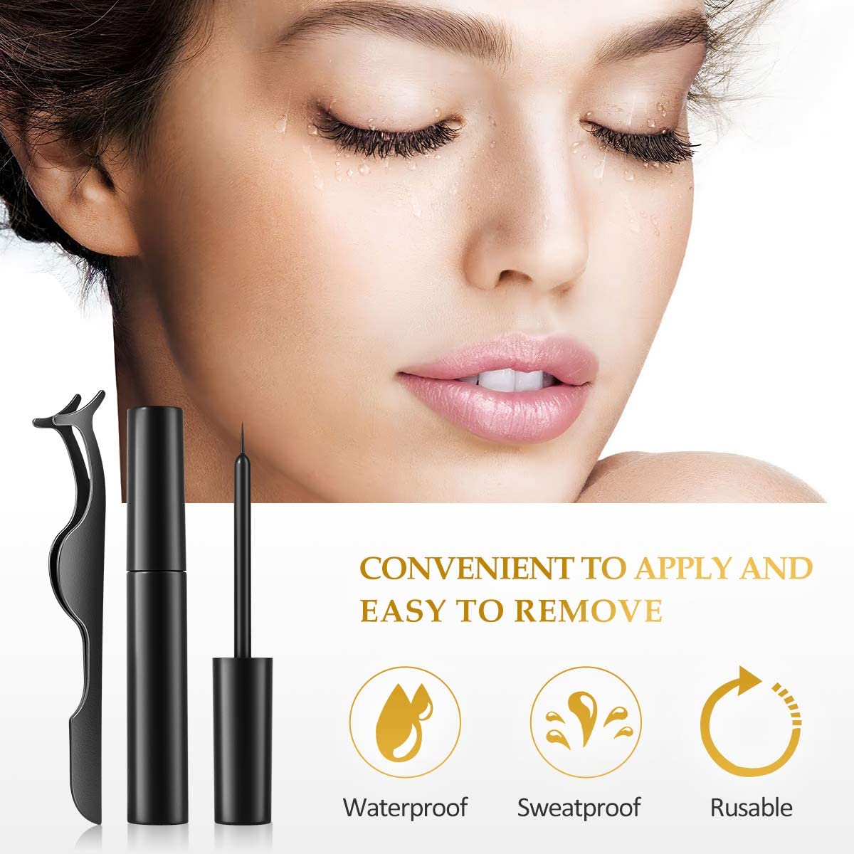 A - 5 Pairs Mixed Styles M°5 3D Magnetic Eyelashes with Eyeliner Natural False Lashes Eyeliner Kit