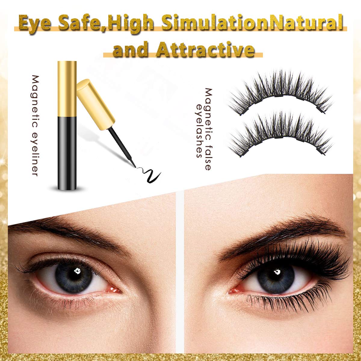 A - 5 Pairs Mixed Styles M°5 3D Magnetic Eyelashes with Eyeliner Natural False Lashes Eyeliner Kit