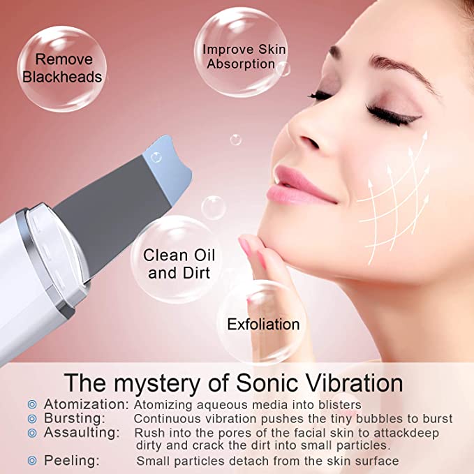 A - Ultrasonic Facial scrubber face spatula cleansing device blackhead remover
