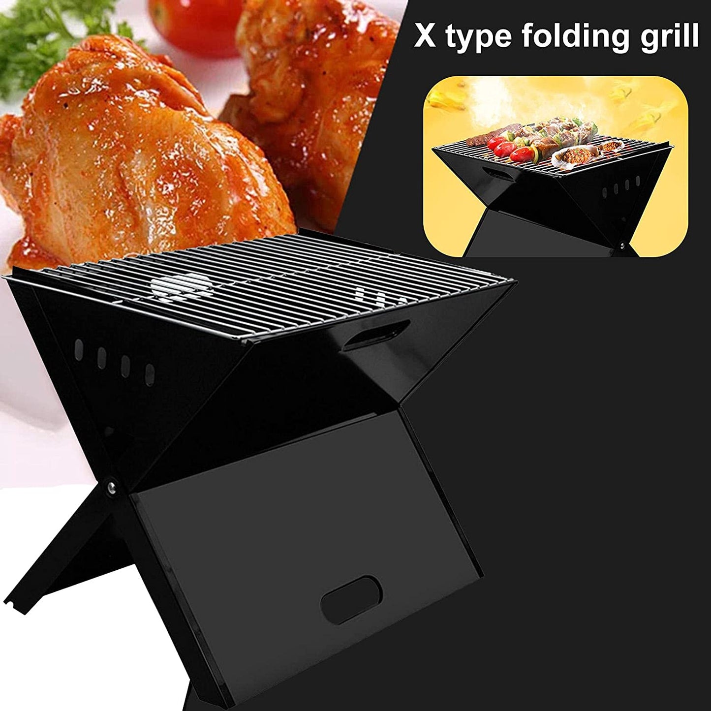 Foldable Barbecue Grill BBQ Portable Outdoor X-Type Picnic Stove for Outdoor Campers Barbecue Lovers Travel Park Beach Wild