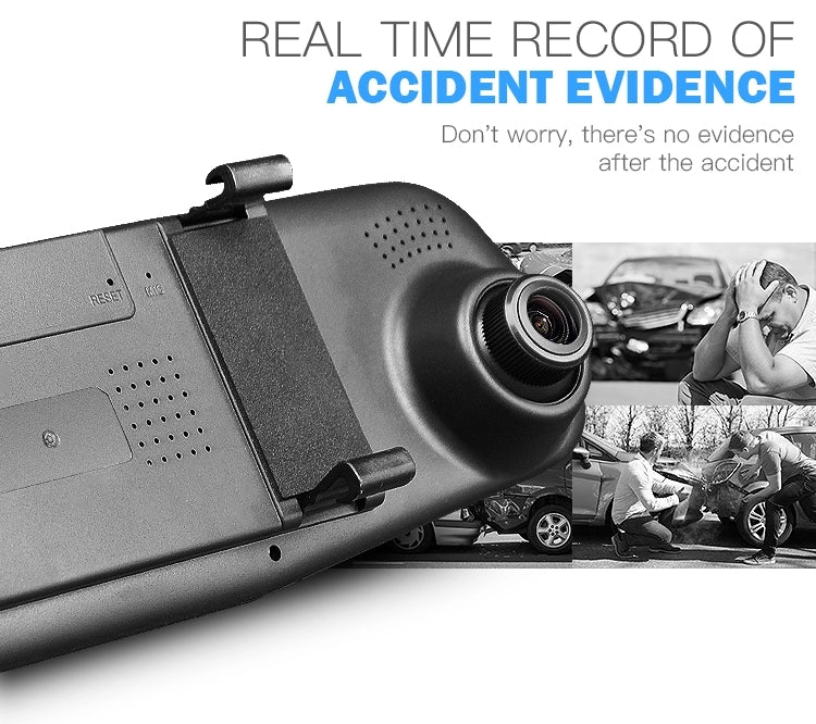 L - Dash Cam 4.3” Mirror Dash Cam Car Video Recorder Vehicle Blackbox DVR Rearview Dual Channel