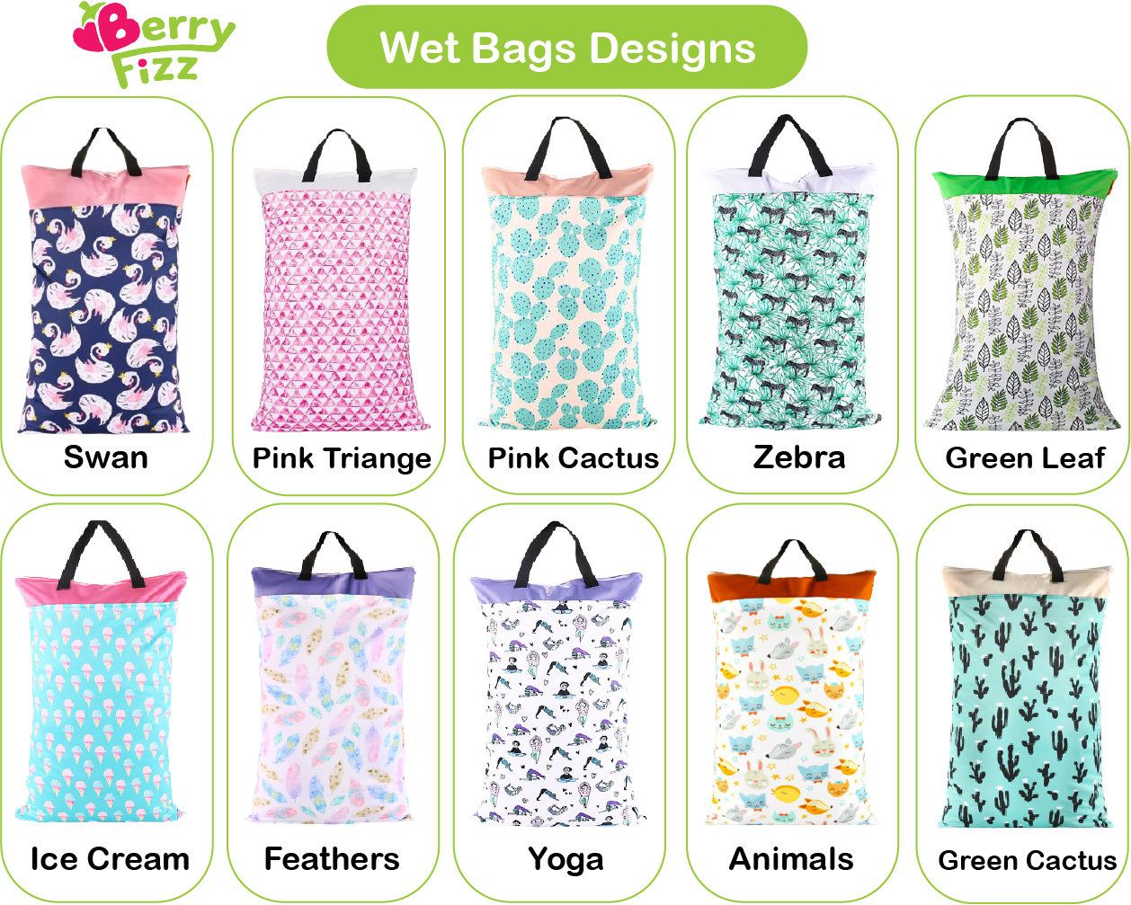 Green Leaf 1pc Hanging Large Wet Laundry Bag Double Zipper Waterproof 40x70cm Cloth diaper