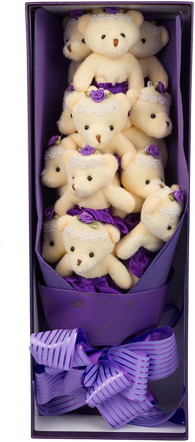 7pc Teddy Bear Bouquet Plush Flower Gift box Valentines, Birthday