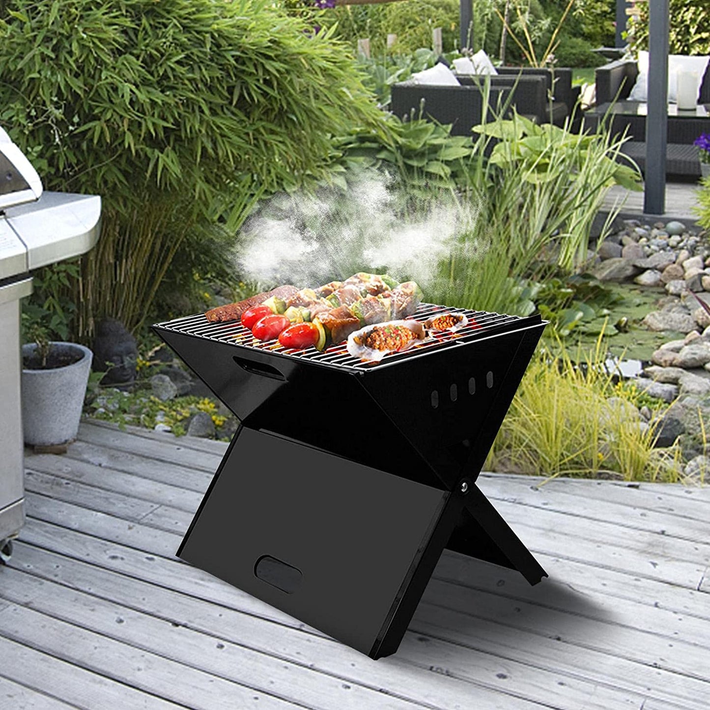 Foldable Barbecue Grill BBQ Portable Outdoor X-Type Picnic Stove for Outdoor Campers Barbecue Lovers Travel Park Beach Wild
