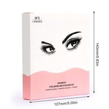 A - 5 Pairs Mixed Styles M°5 3D Magnetic Eyelashes with Eyeliner Natural False Lashes Eyeliner Kit