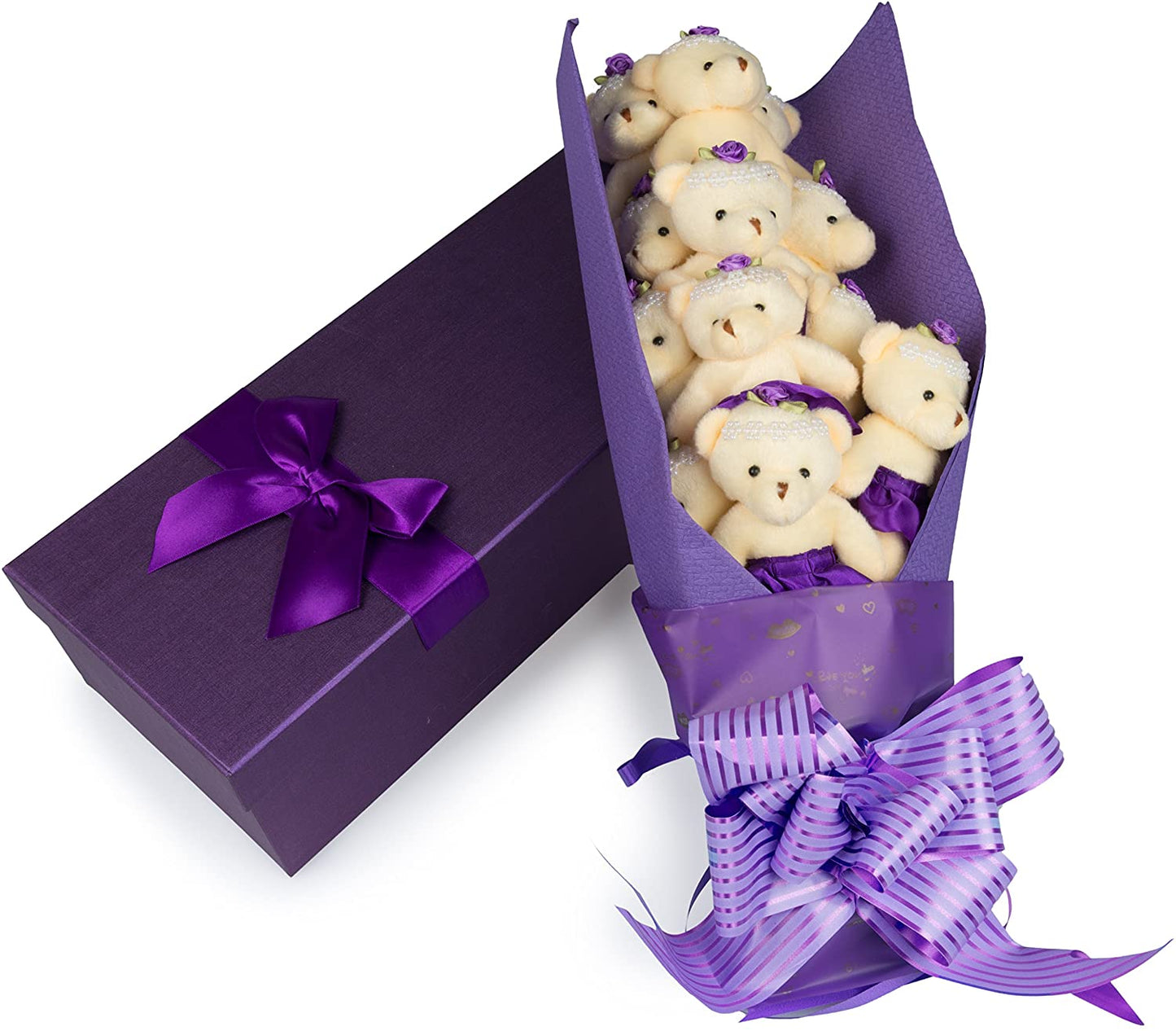 7pc Teddy Bear Bouquet Plush Flower Gift box Valentines, Birthday