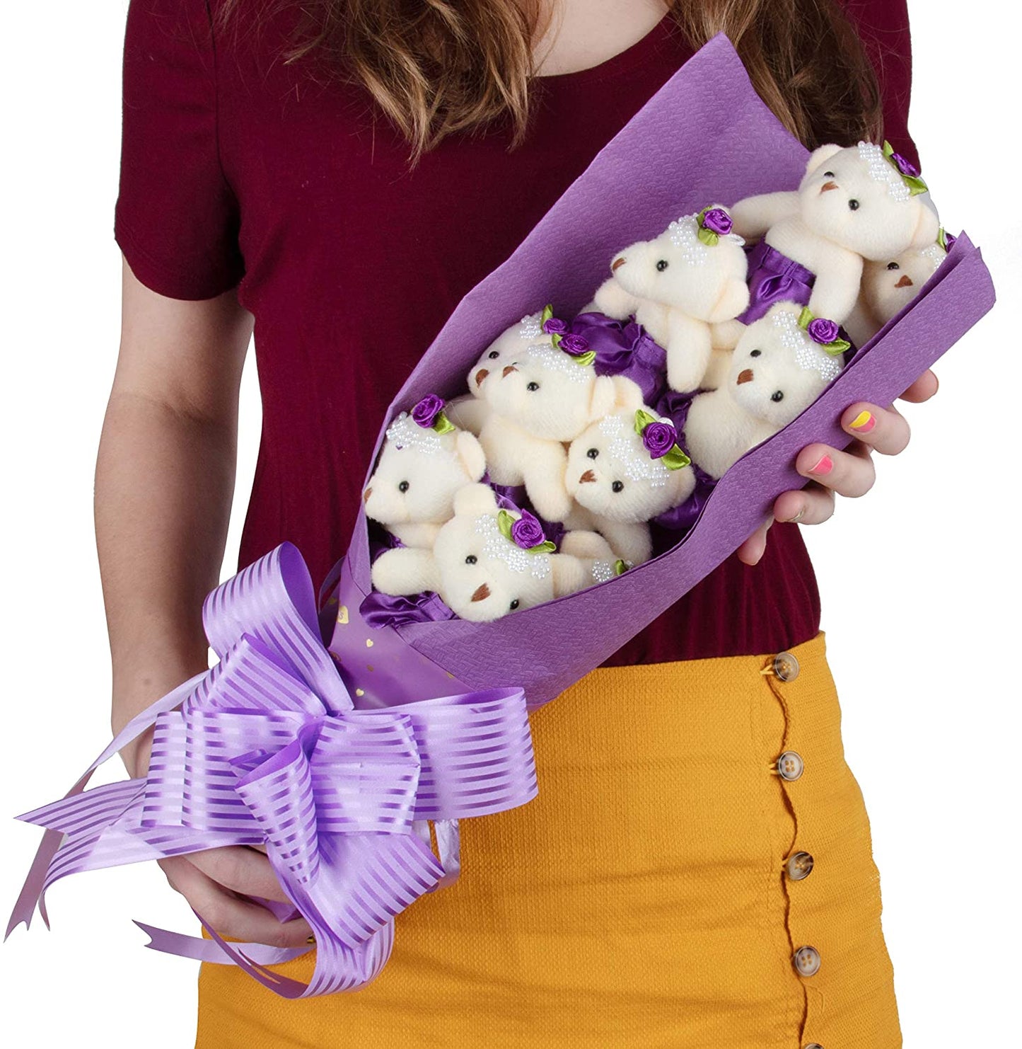 7pc Teddy Bear Bouquet Plush Flower Gift box Valentines, Birthday