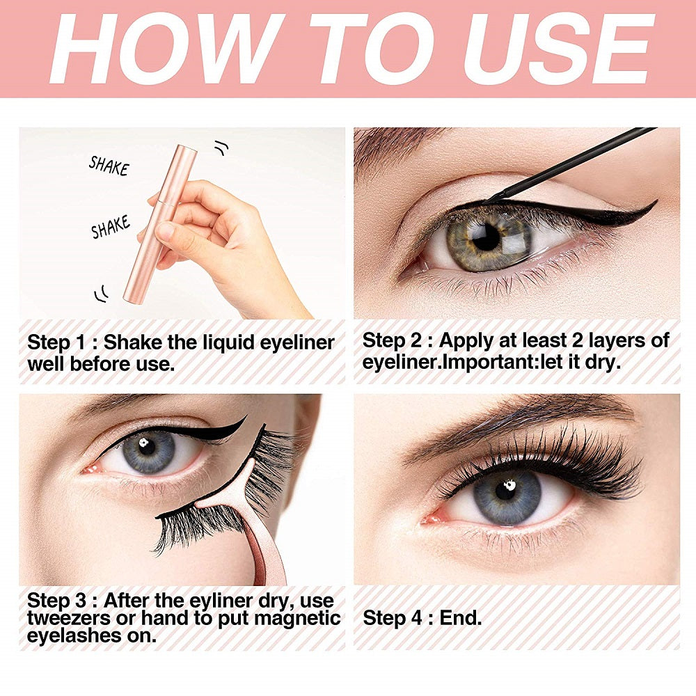 A - 5 Pairs Mixed Styles M°5 3D Magnetic Eyelashes with Eyeliner Natural False Lashes Eyeliner Kit